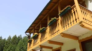 uma varanda de uma casa com vasos de plantas sobre ela em Haus Heimburg em Rötenbach
