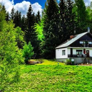 a house in the middle of a field with trees at Koniecznie Róża in Karpacz