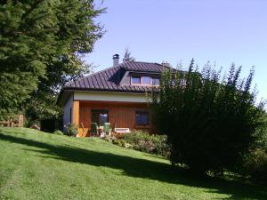 een huis op een heuvel met een grasveld bij Ferienwohnung in Haidach in Pettighofen