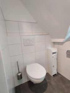 La salle de bains est pourvue de toilettes blanches. dans l'établissement Ort 245, à Ried im Innkreis