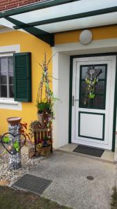 a front door of a house with potted plants at Ferienhaus Planetz in Kaindorf