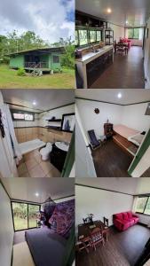 a collage of four pictures of a house at La Cabaña del Bosque in Delicias