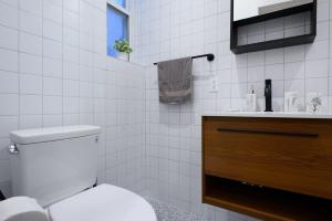 een witte badkamer met een toilet en een wastafel bij 7-1 2BR 1Bath in Prime Park Slope in Brooklyn