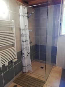 a shower with a shower curtain in a bathroom at Belle maison avec vue et jardin au Chateau d'Oleron in Le Château-dʼOléron