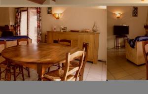 two pictures of a kitchen and a dining room table at Three-Bedroom Holiday Home In La Tranche Sur Mer in La Tranche-sur-Mer