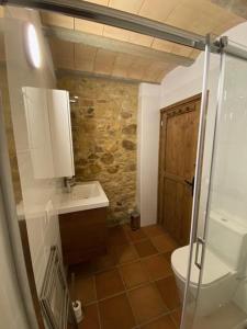 Baño pequeño con aseo y lavamanos en Can Massanet, en Llagostera