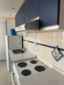 a kitchen with a stove and a sink at Viento del Sur in Ushuaia