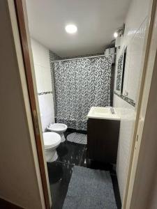 a small bathroom with a toilet and a sink at Viento del Sur in Ushuaia