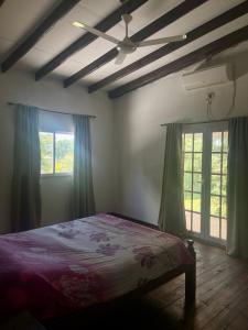 Schlafzimmer mit einem Bett und einem Deckenventilator in der Unterkunft La Quinta San Cayetano in Laguna Brava