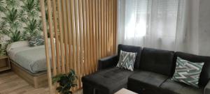 a living room with a couch and a bed at Apartamento Centro A in San Sebastián de los Reyes