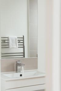 uma casa de banho com um lavatório e um espelho em Contemporary & Chic 1 Bedroom Apartment in Honor Oak em Londres