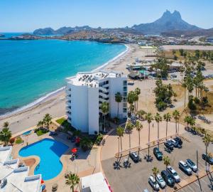 an aerial view of a hotel and the beach at Condominios San Carlos in San Carlos