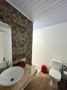ein Badezimmer mit einem weißen WC und einem Waschbecken in der Unterkunft Estância Vista dos Pireneus in Pirenópolis