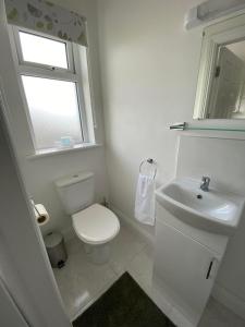 uma casa de banho branca com um WC e um lavatório em Hillview Apartment em Bandon