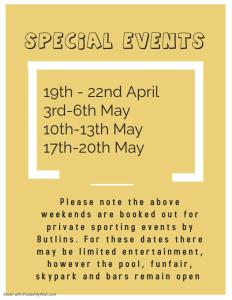 a picture of a sign that says special events at Butlins Skegness Caravan in Lincolnshire