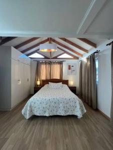 een slaapkamer met een bed met een bloemenbed bij Casa con inmejorable ubicación in Concepción
