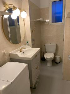 La salle de bains est pourvue d'un lavabo, de toilettes et d'un miroir. dans l'établissement Cap d Antibes, Salis beach , 2 bedrooms , free parking, à Antibes
