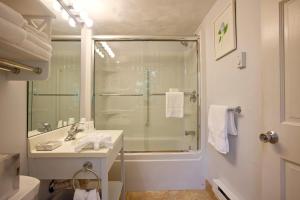 a bathroom with a glass shower and a sink at Pleasant Bay Village Resort in Chatham