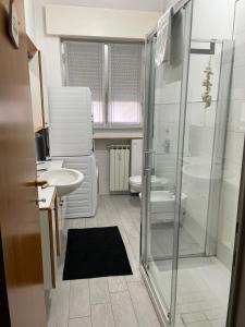 a bathroom with a shower and a sink and a toilet at Burago Flat in Burago di Molgora