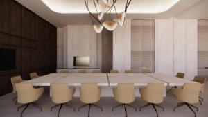 無錫市にあるInterContinental Wuxi Taihu New Cityの大きなテーブルと椅子付きの会議室を利用できます。