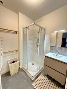 a bathroom with a shower and a sink at le Badouillère loft cosy in Saint-Étienne