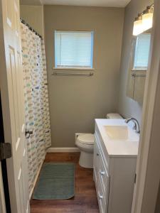 a bathroom with a toilet and a sink and a shower at Carter #3 Two bedroom unit near Xavier Downtown in Cincinnati