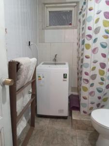 Baño pequeño con lavabo y aseo en Apartamento interior, en Coyhaique