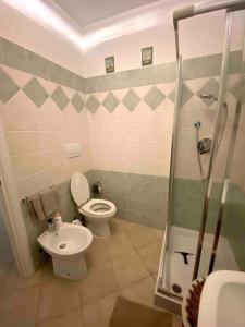 W łazience znajduje się toaleta, umywalka i prysznic. w obiekcie The Wild Levander (Appartment in Mansion) w mieście Cecchina