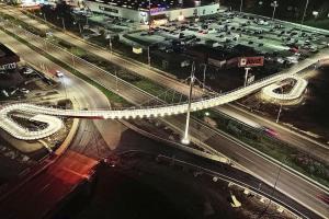 an overhead view of a busy highway at night at Harmony Apartman BB in Banská Bystrica