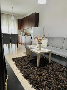 sala de estar con sofá y mesa en Luxury CityCenter Apartment, en Xanthi
