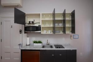 a kitchen with a sink and a microwave at Charming & Stylish Studio on Beacon Hill #9 in Boston