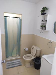 a bathroom with a toilet and a shower at Edificio Santa Catalina in San Andrés