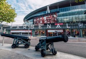 two cannons on the sidewalk in front of a building at The Holloway Suite- LongTerm Stays 15% Off Sleeps4 in London