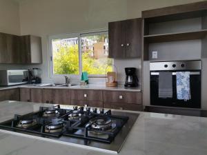 a kitchen with a stove top oven and a sink at Casa de las Nubes in Oaxaca City