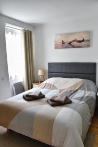 une chambre avec un lit avec deux oreillers dessus dans l'établissement Bel appartement au cœur de Nice (2 chambres), à Nice