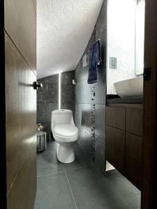 a small bathroom with a toilet and a sink at Contemporary style house. in Mexico City