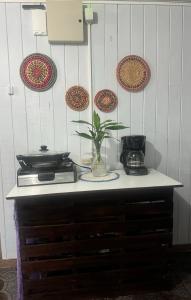 einen Tisch mit einer Pflanze darüber in der Unterkunft Casa de Campo in Sabalito