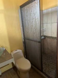 a bathroom with a toilet and a shower at Casa Sendero in Liberia