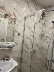 a bathroom with a shower and a sink at Villa Dimo Topal Luxury Suites with Pool & Jacuzzi in Ohrid +47 photos