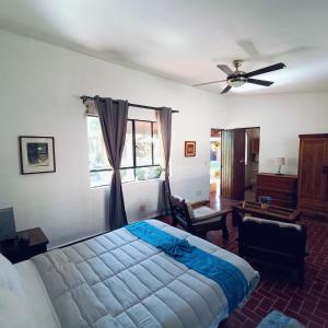 1 dormitorio con 1 cama y ventilador de techo en VILLA DOÑA CONCHITA CASA, en Ajijic