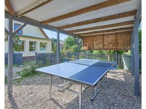 a blue ping pong table under a pavilion at Atelier Gaesthaus in Sietow Dorf