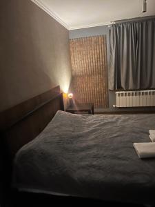 ein Schlafzimmer mit einem großen Bett und einem Fenster in der Unterkunft Parusa Burgulyuk in Birgulyuk