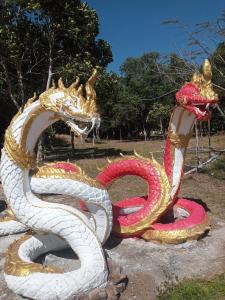 喀比的住宿－Bangkaew Camping place bangalow，公园里的蛇雕像