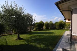 a large yard with a tree and a house at Villa Erika in Manerba del Garda