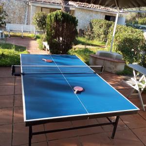 una mesa de ping pong con dos pelotas de ping pong. en Santos B&B, en Bari