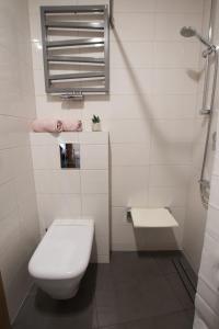 a white bathroom with a toilet and a sink at Przerwa W Górach in Karpacz