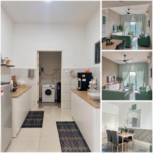 a collage of photos of a kitchen and a living room at Homeseek, Spacious and Cozy Apartment in Kuala Terengganu in Kuala Terengganu