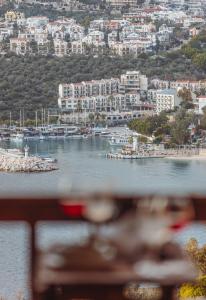 a view of a harbor with boats in the water at Marvelous Seaview Holiday Home Kalkan in Kalkan
