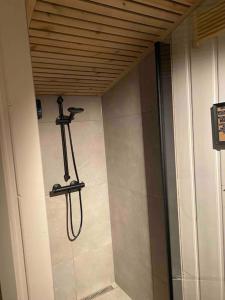 a shower in a bathroom with a hose on the wall at Ådalsvollen retreat in Verdal