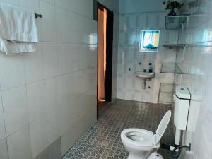 a bathroom with a toilet and a sink at HOMELY GUEST HOUSE in Agona